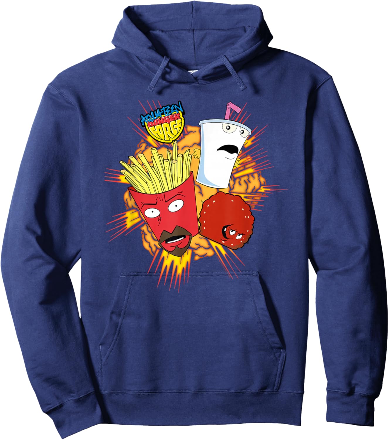 ATHF Frylock Shake Meatwad Explosion Funny Cartoon Hoodie - Hoodie | Navy