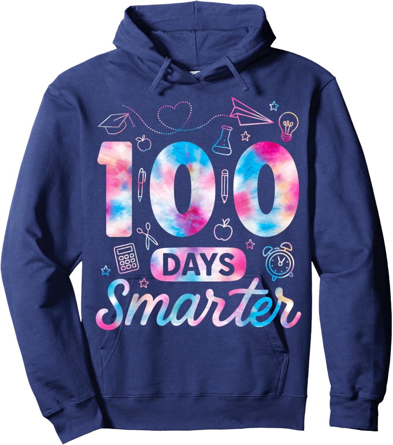 Tie Dye 100 Days Smarter Kids 100th Day of School Teachers Hoodie - Hoodie | Navy