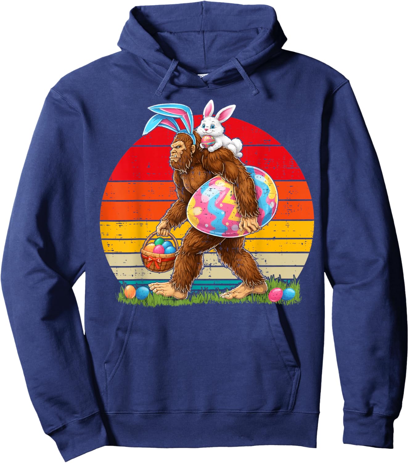 Retro Bigfoot Sasquatch Bunny Easter Eggs Men Kids Hoodie - Hoodie | Navy