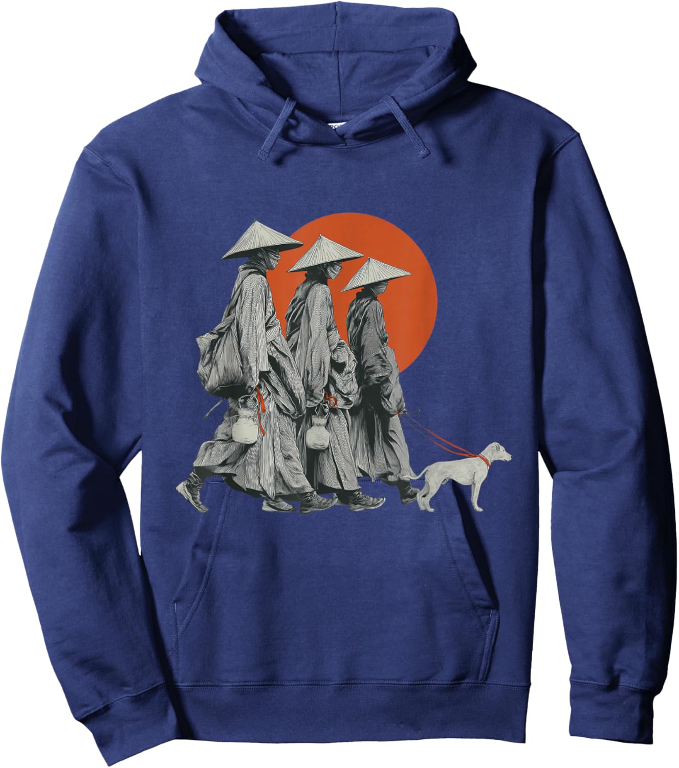 Walk for Peace Monks with Aloka Dog Minimalist Zen Art Hoodie - Hoodie | Navy