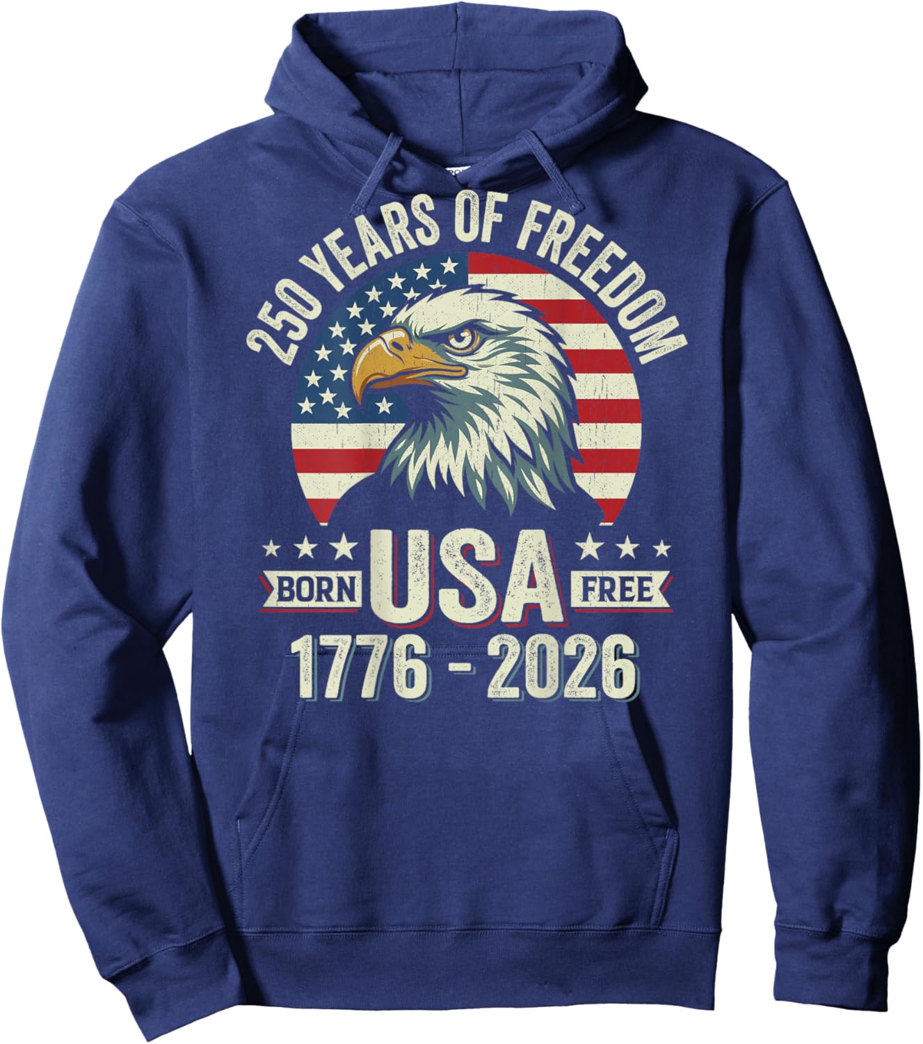 250 Anniversary USA Eagle American Flag (Design ON Back) Hoodie - Hoodie | Navy