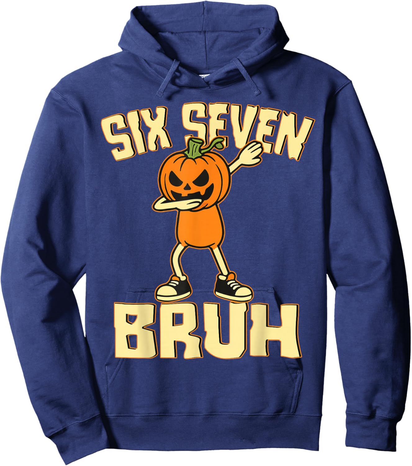 Funny Six Seven Bruh 6 7 Meme Dabbing Pumpkin Boy Halloween Hoodie - Hoodie | Navy