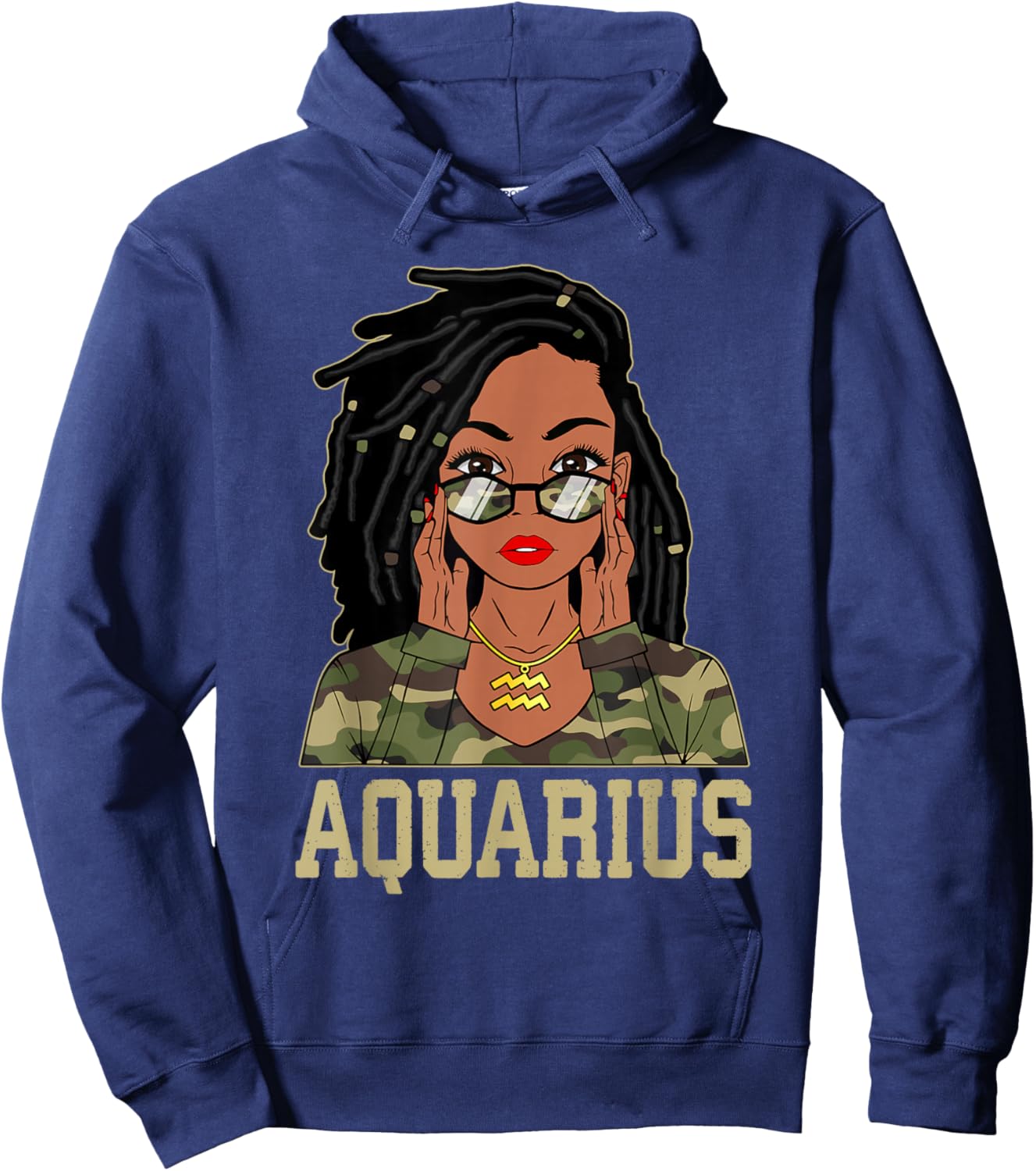 Aquarius Loc'd Hair Sassy Black Woman Camo Melanin Girl Hoodie - Hoodie | Navy