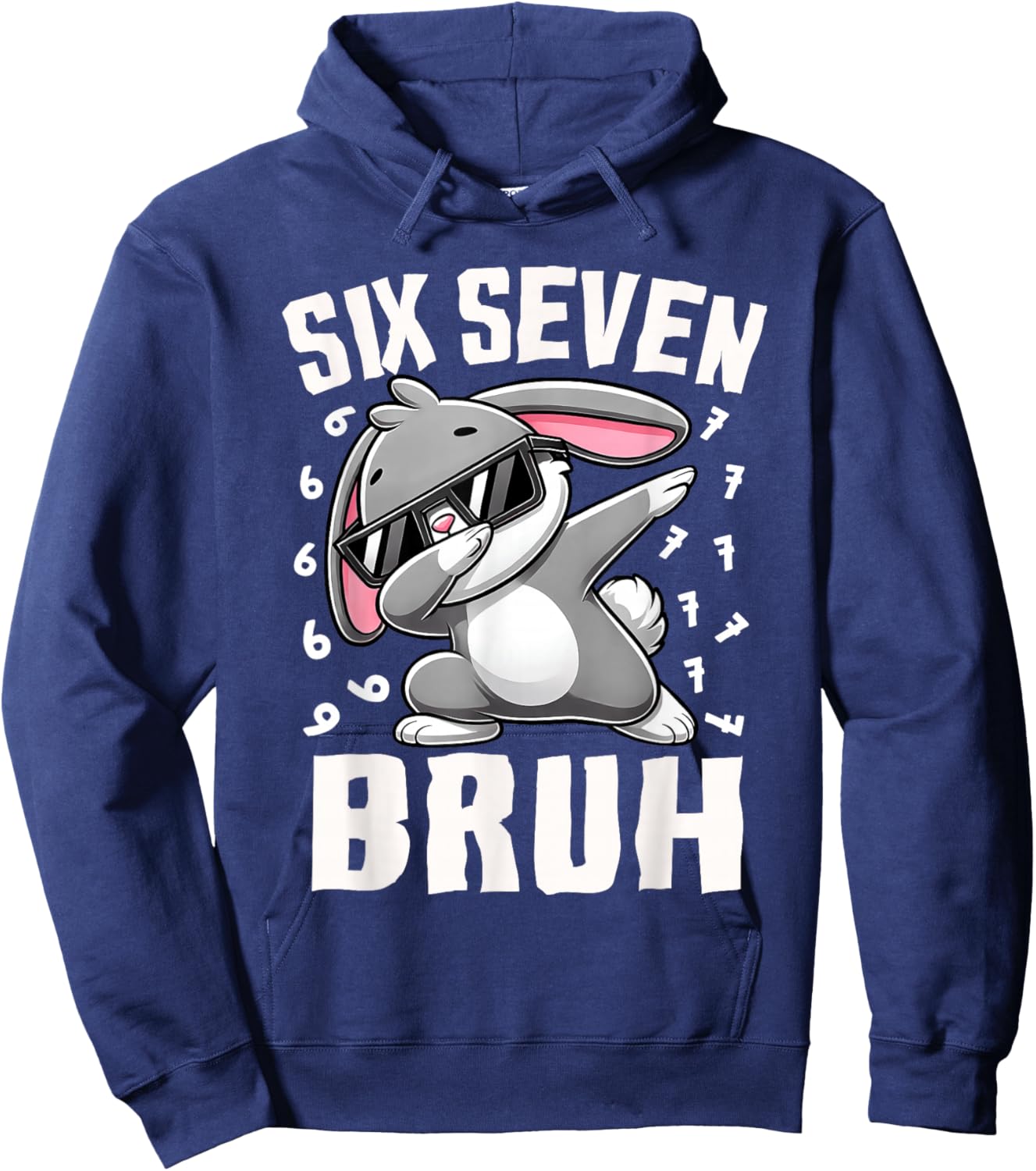 Boys Easter Day Six Seven Bruh Dabbing Bunny 67 Meme Kids Hoodie - Hoodie | Navy