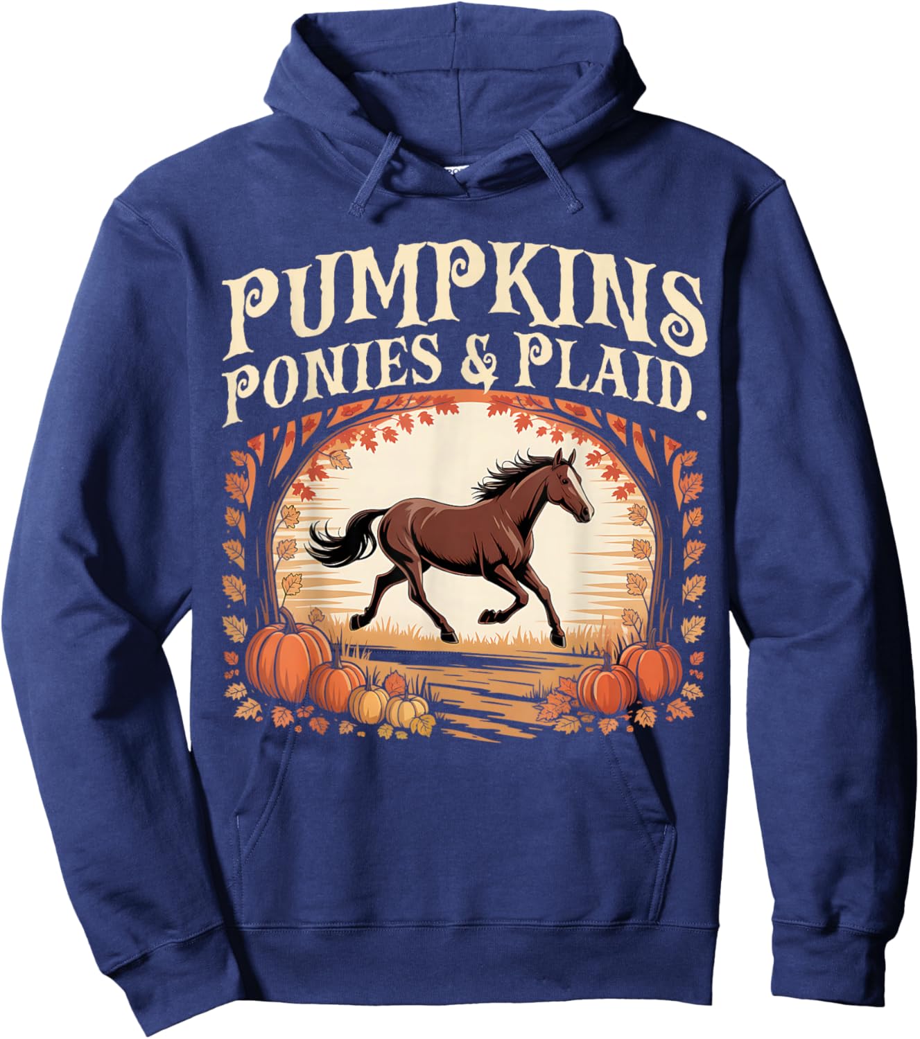 Retro Pumpkins Ponies & Plaid Hoodie - Hoodie | Navy
