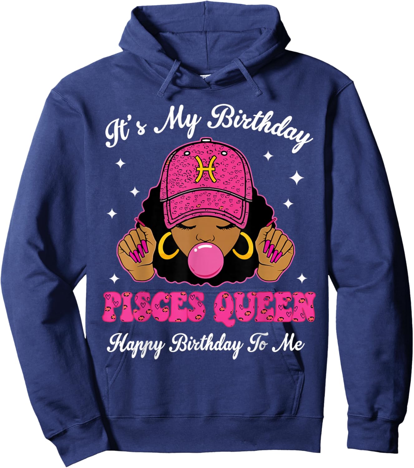 It's My Birthday Pisces Queen Happy Birthday to Me Afro Girl Hoodie - Hoodie | Navy