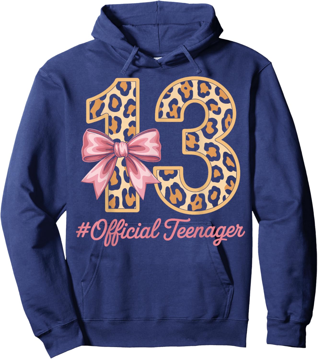 13th Birthday Leopard Bow Official Teenager 13 Year Old Hoodie - Hoodie | Navy