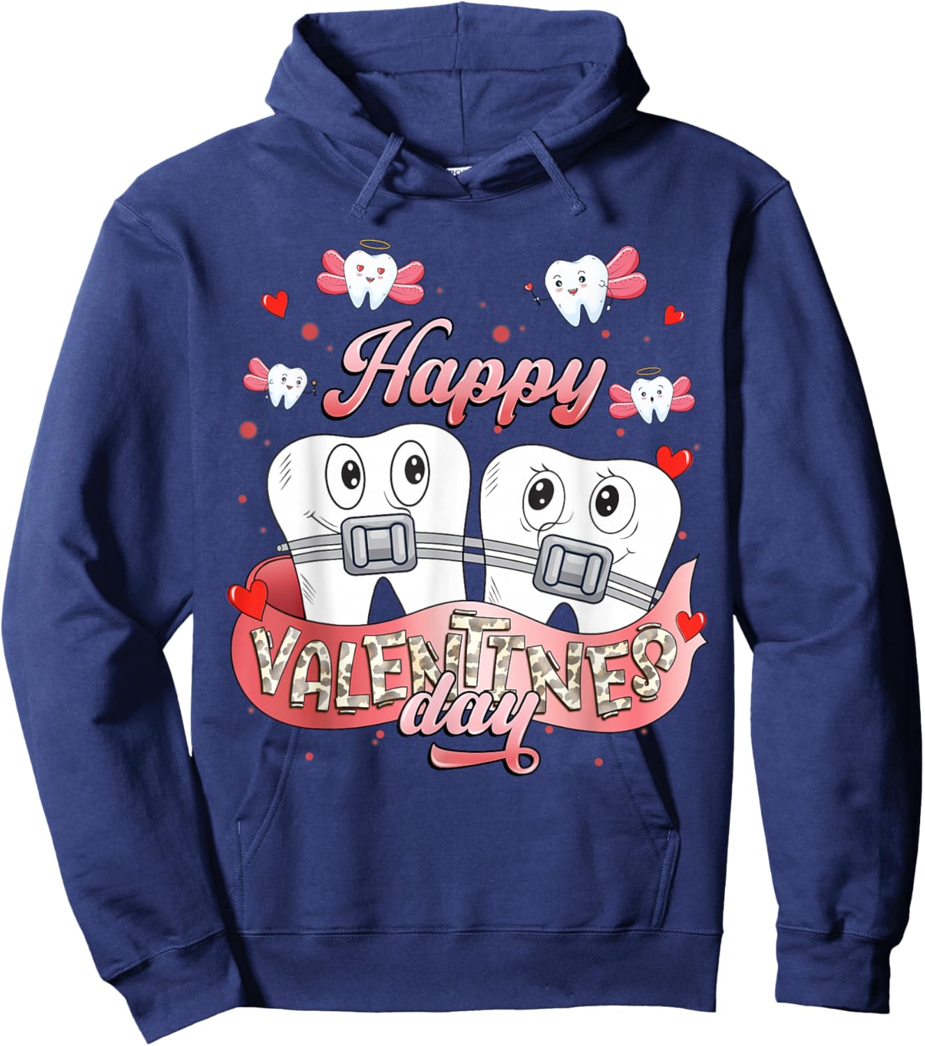 Happy Valentine’s Day Teeth Dentists Orthodontists Funny Hoodie - Hoodie | Navy