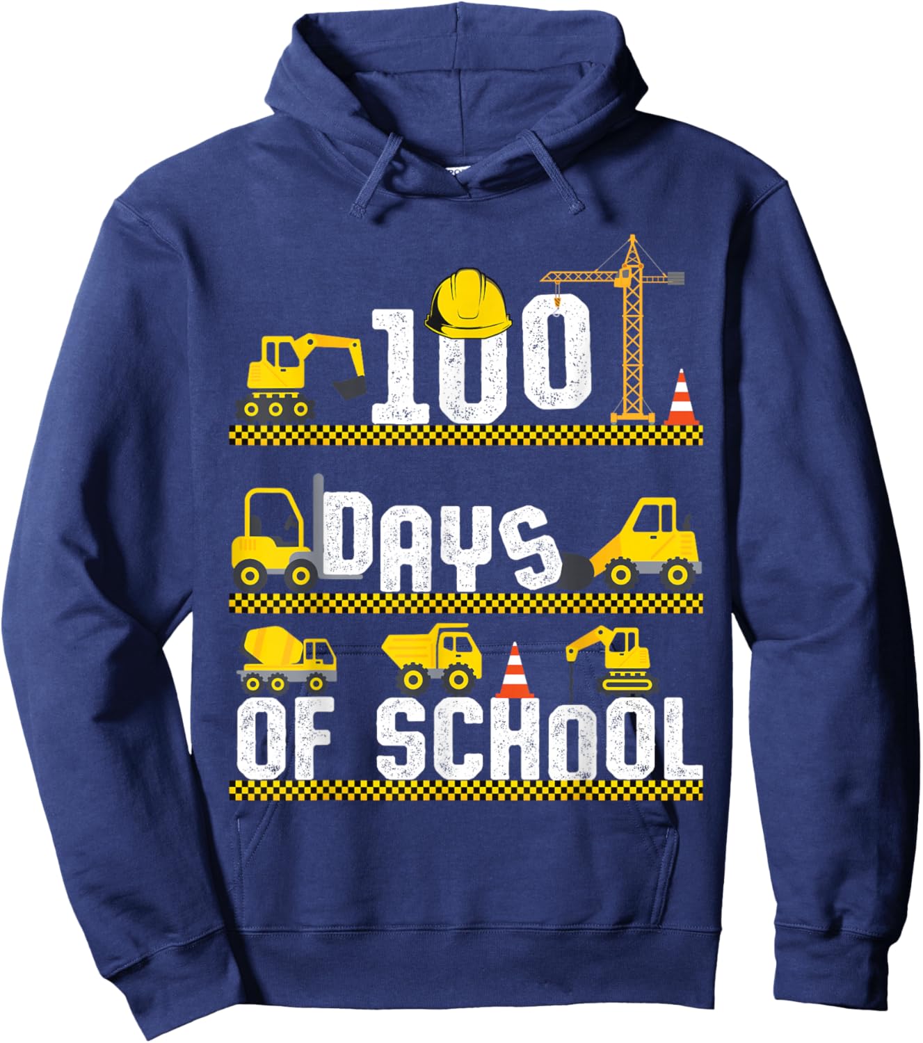 100 Days of School Construction Truck 100th Day Boys Kids Hoodie - Hoodie | Navy