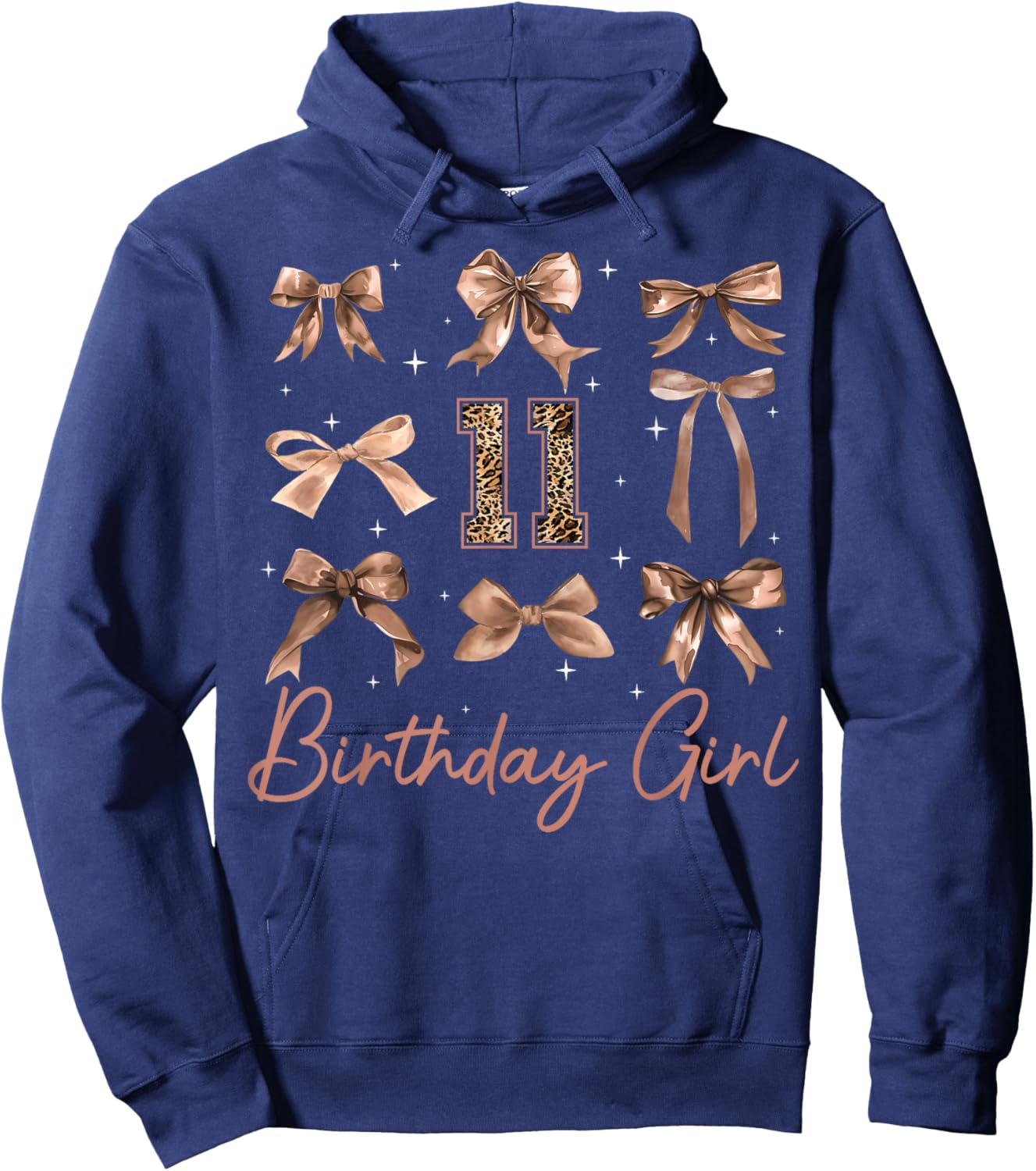 11th Birthday Girl Coquette Bow Leopard 11 Year Old Girls Hoodie - Hoodie | Navy