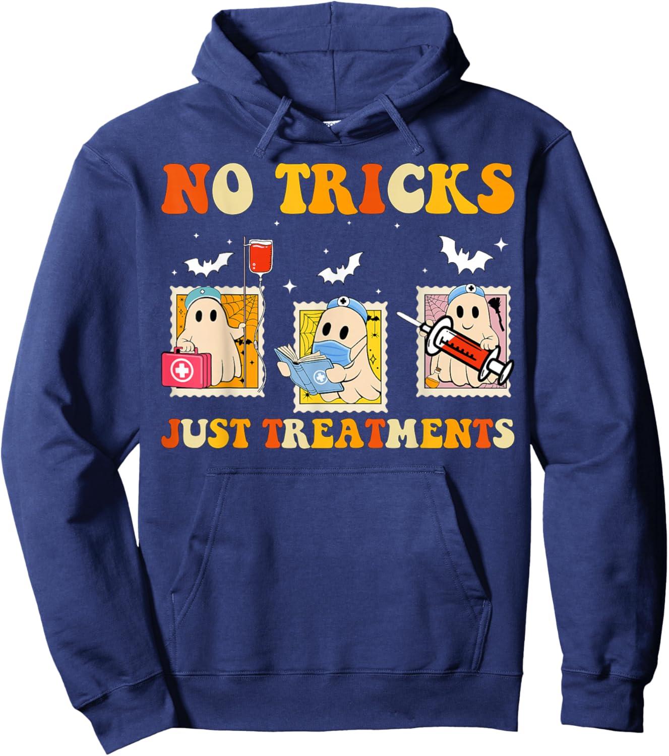 No Tricks Just Treatments Funny Halloween Ghost Nursing Hoodie - Hoodie | Navy