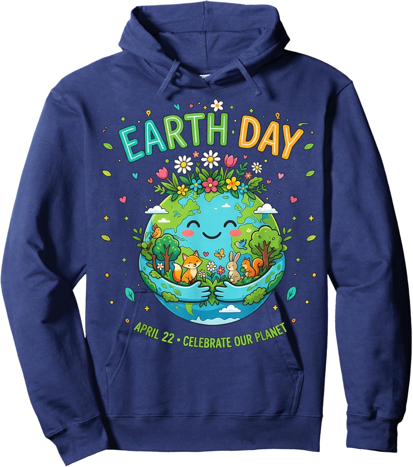 Earth Day 2026 Happy Earth Day Shirt Cute Earth with Floral Hoodie - Hoodie | Navy