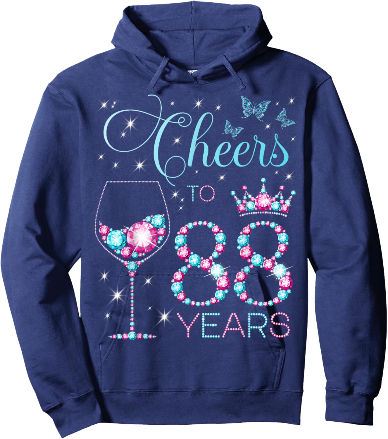 Cheers to 88 Years Old 88th Birthday Party 88th Happy Bday Hoodie - Hoodie | Navy