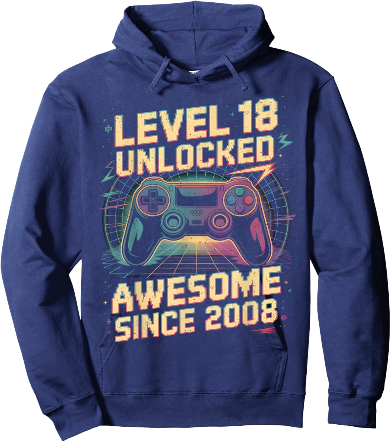 18 Year Old Boy Level 18 Gamer 2008 18th Birthday Party Gift Hoodie - Hoodie | Navy