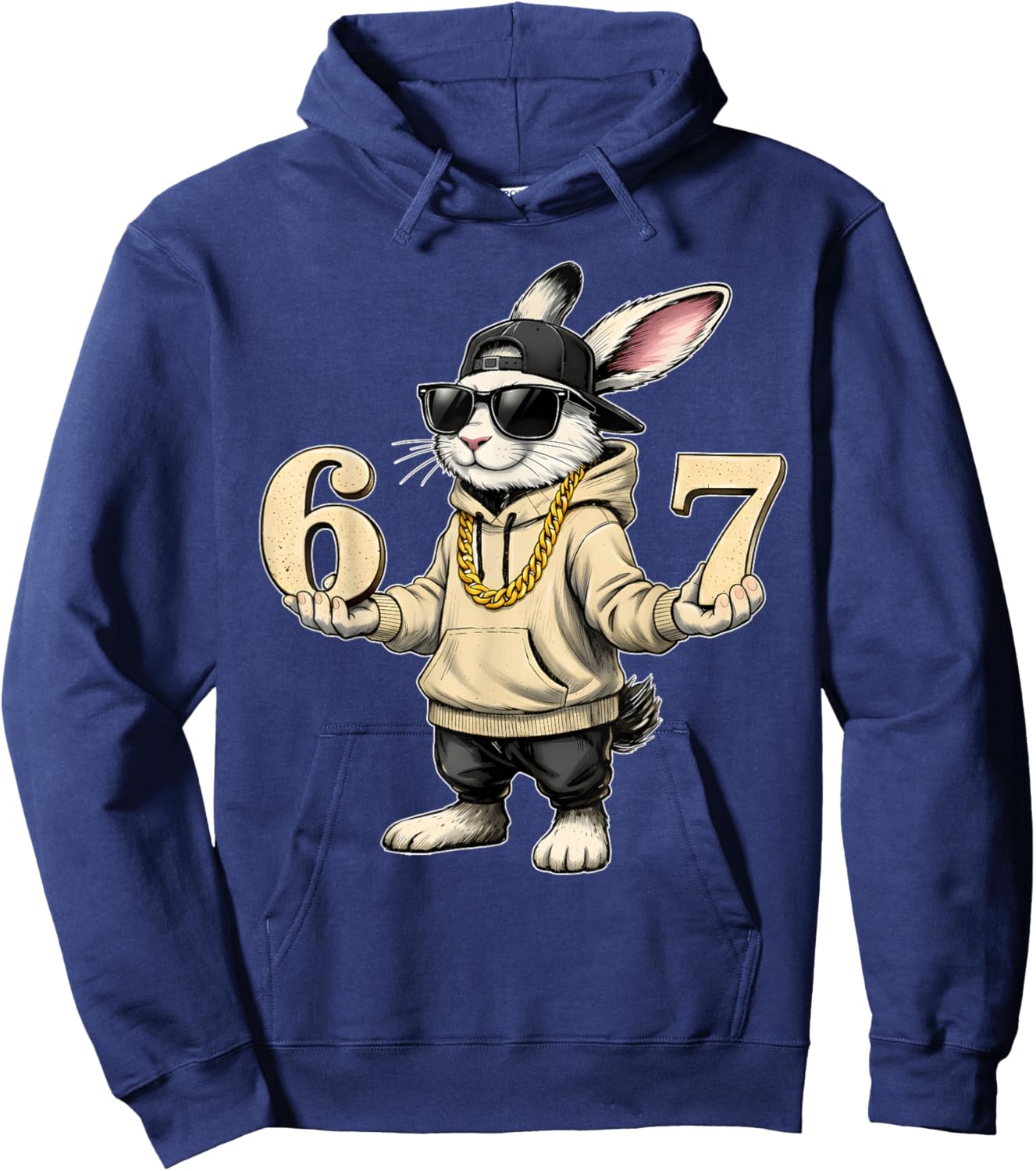 Funny Easter Day Bunny 6 7 Six Seven Meme Men Boy Kid Hoodie - Hoodie | Navy