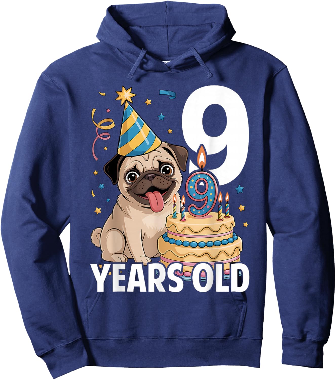 9 Years Old Birthday Pug Dog Lover Party Kids Boys Girls Hoodie - Hoodie | Navy