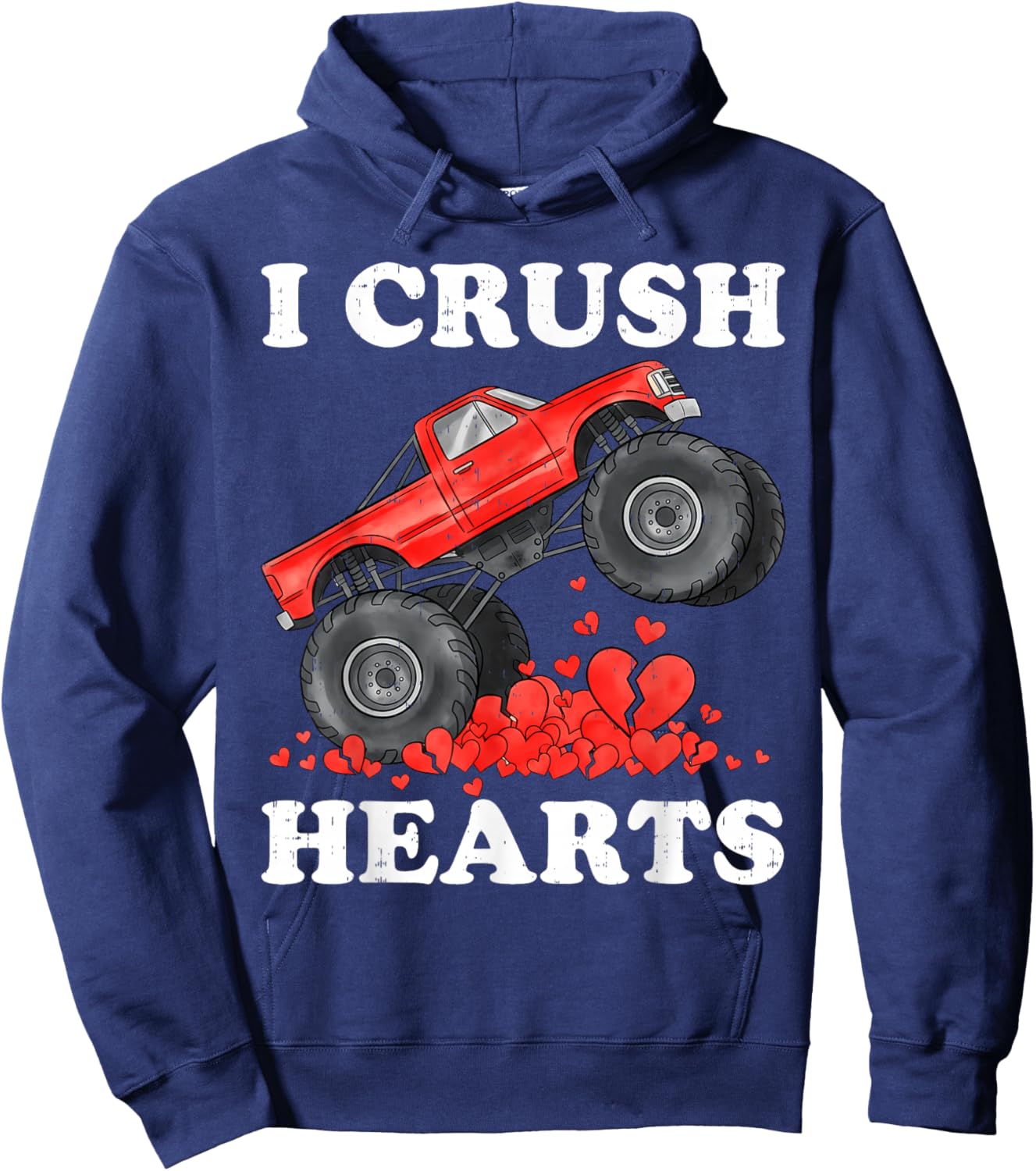 Monster Truck Teens Kids Boys I Crush Heart Valentines Day Hoodie - Hoodie | Navy