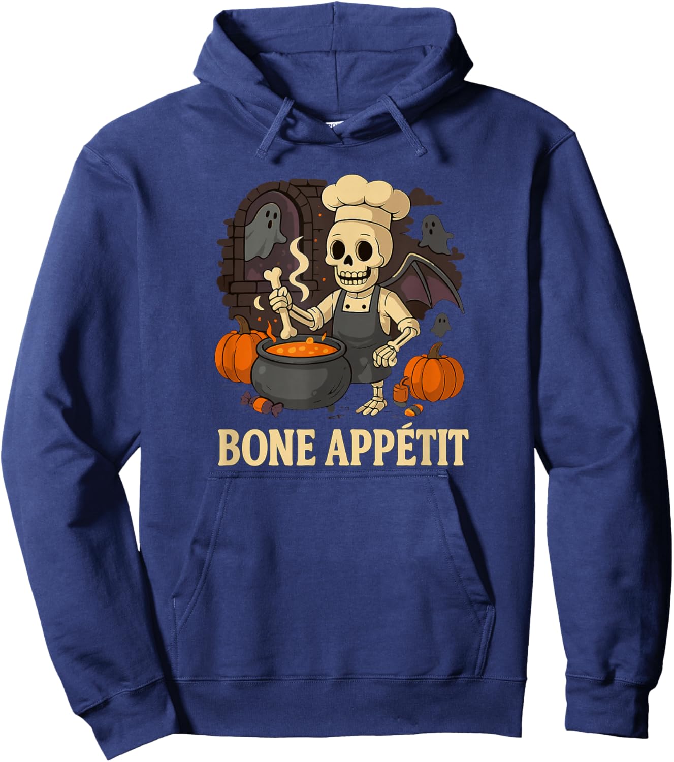 Skeleton Chef Bone Appetit Funny Halloween Costume Men Boys Hoodie - Hoodie | Navy