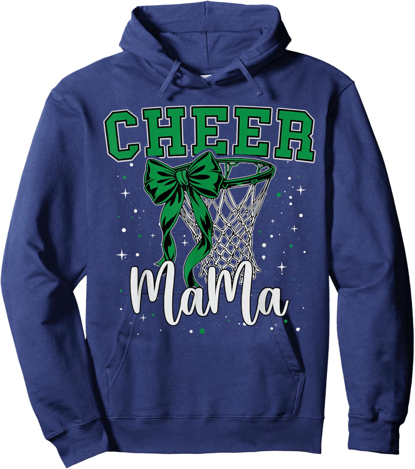 Green Cheer Mama Mom Bow Sport Basketball Game Cheerleading Hoodie - Hoodie | Navy