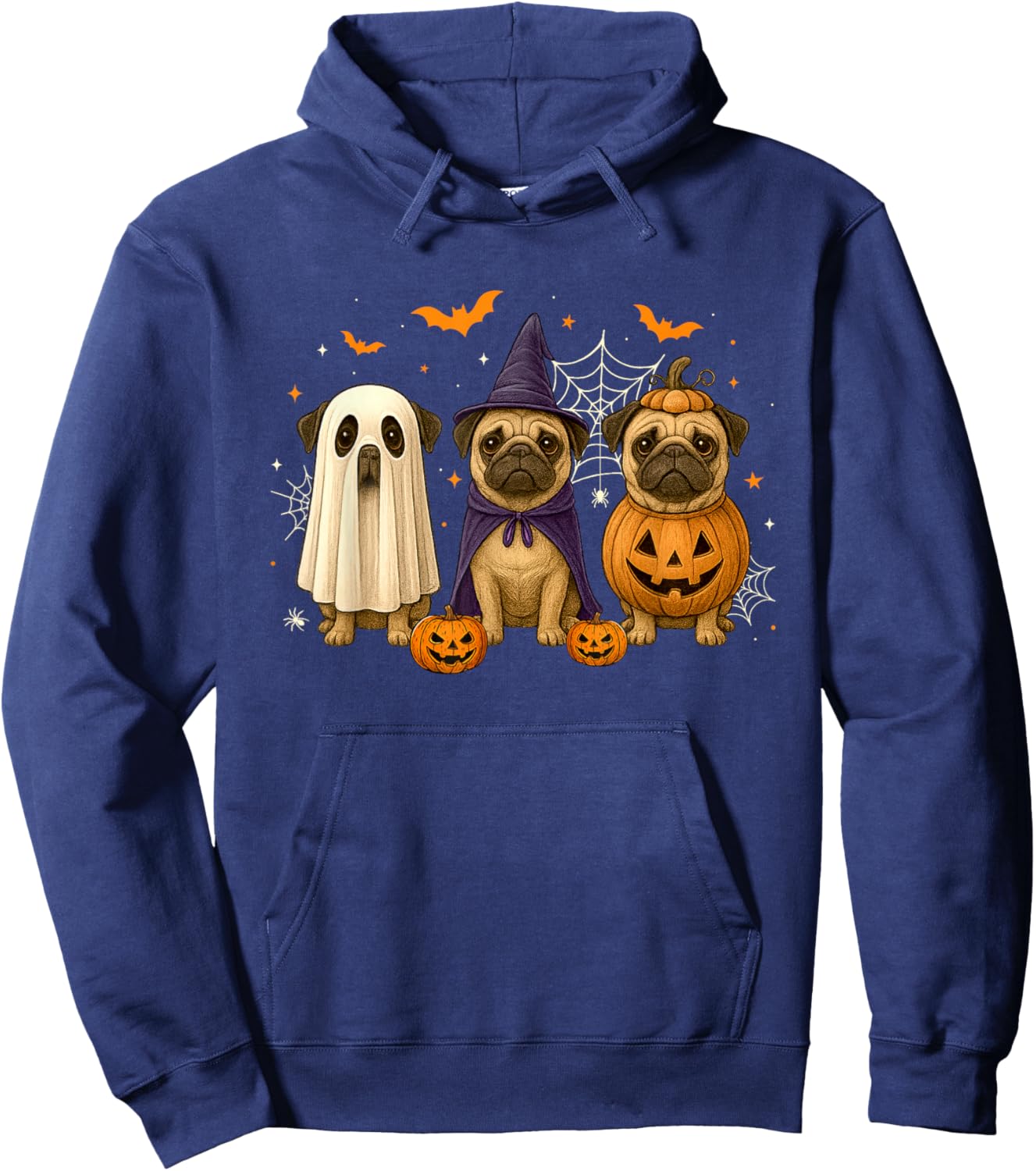 Funny Pug Ghost Witch Pumpkin Halloween Costume Spooky Hoodie - Hoodie | Navy