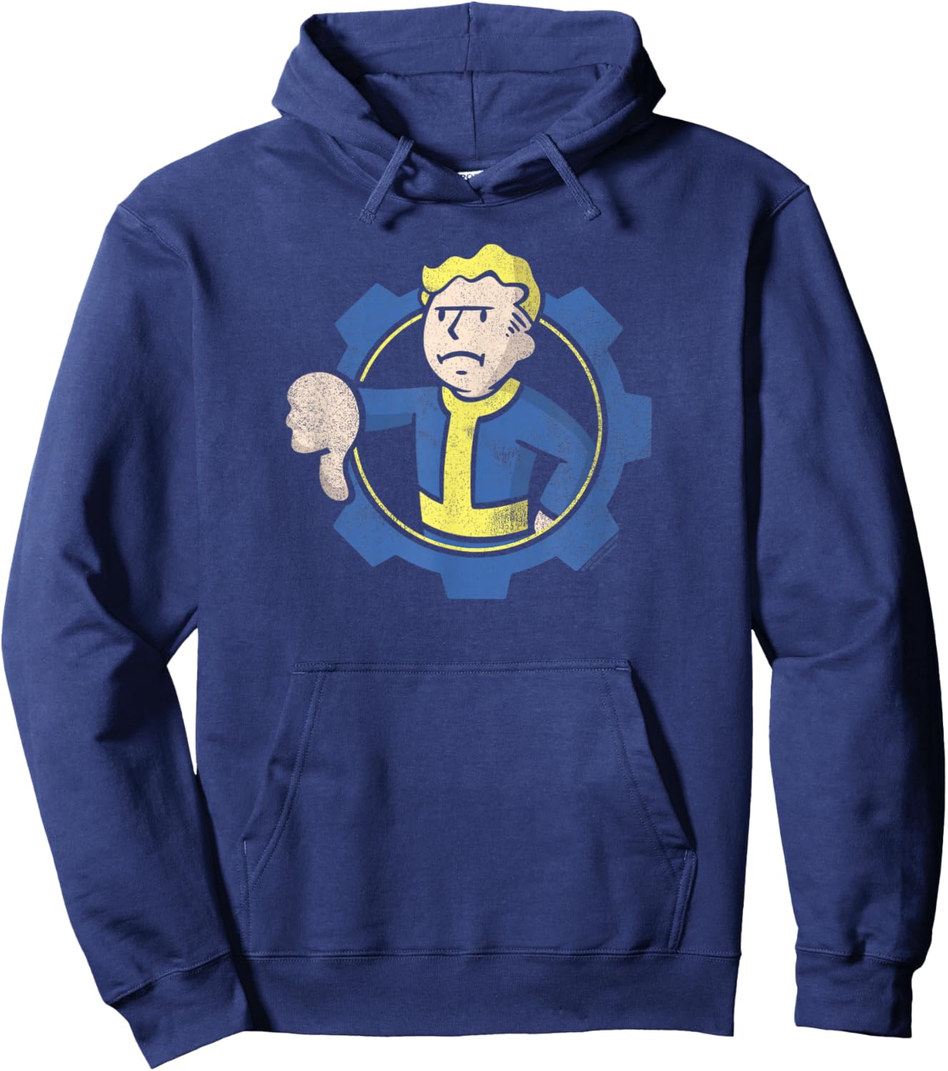 Fallout Vault Boy Thumbs Down Circle Gear Logo Video Game Hoodie - Hoodie | Navy