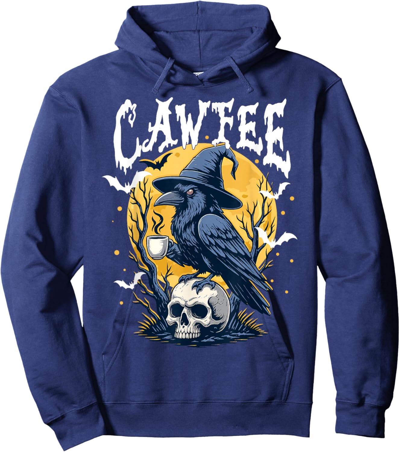 Coffee Crow Gothic Raven Funny Halloween Meme Trendy Spooky Hoodie - Hoodie | Navy