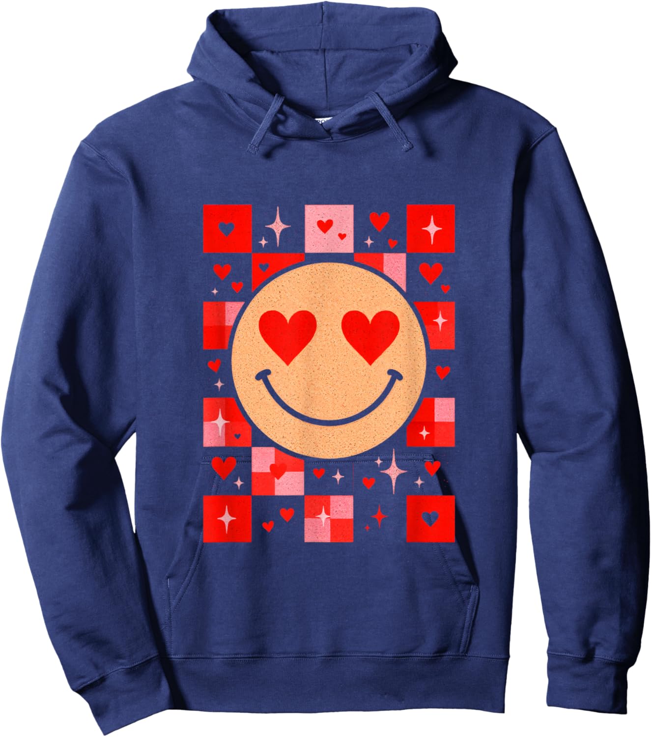 Smile Face - Retro Groovy Valentine Vibes Hoodie - Hoodie | Navy
