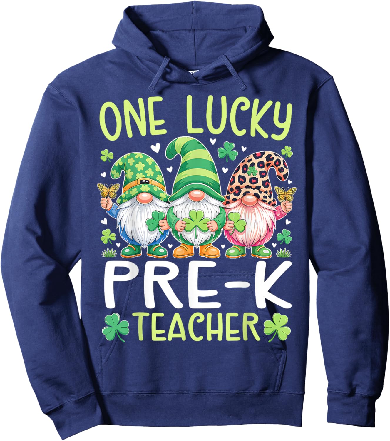 One Lucky Pre-K Teacher Gnomes Patricks Day Gnome Lover Hoodie - Hoodie | Navy