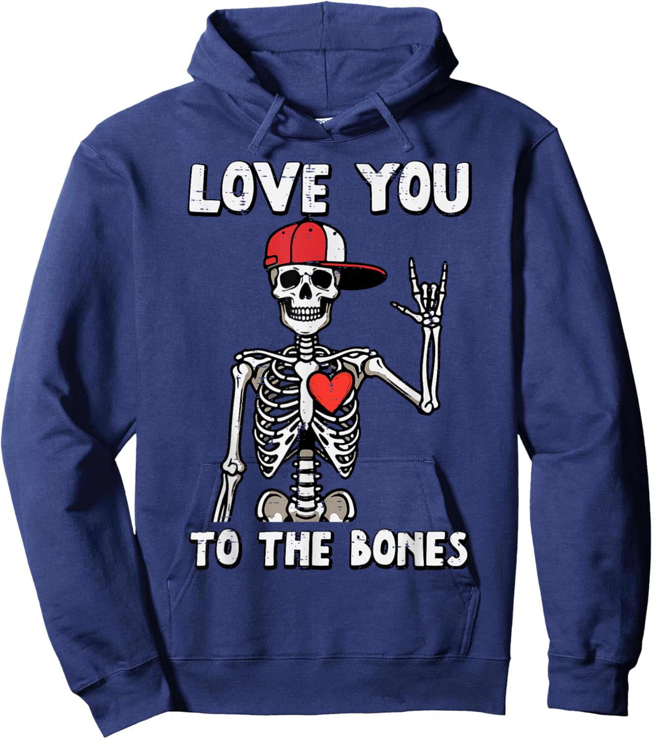 Valentines Day Skeleton Love You Rocker Men Boys Kids Youth Hoodie - Hoodie | Navy
