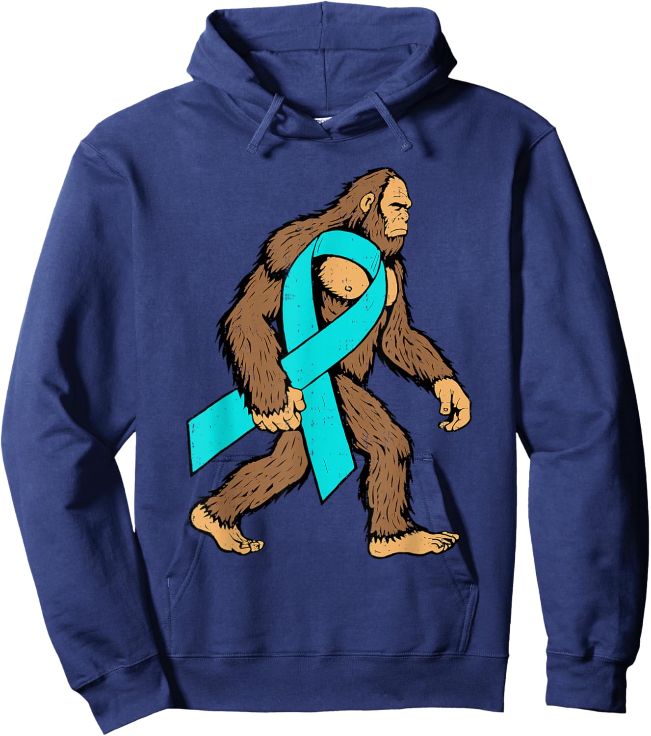 Cervical Cancer Awareness Bigfoot Ribbon Teal Support Hoodie - Hoodie | Navy
