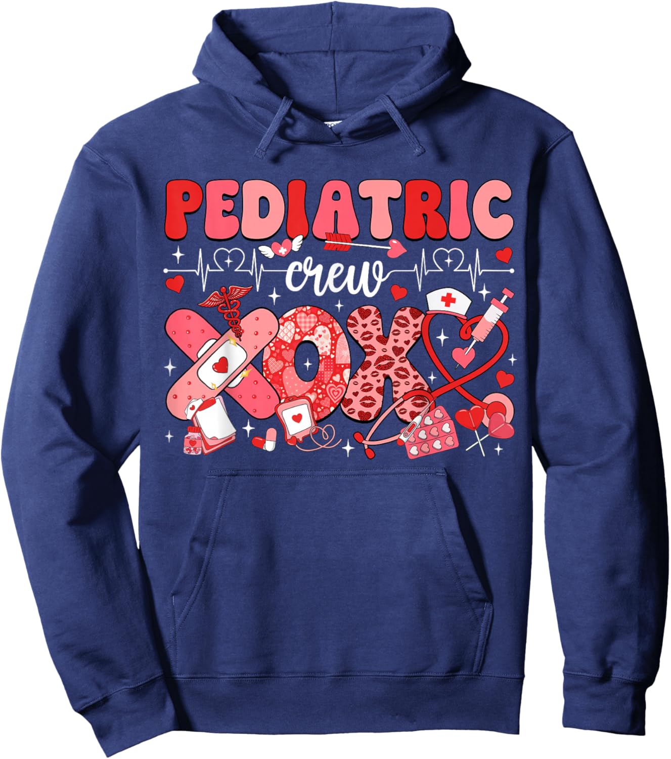Pediatric Valentines Nurse Crew PEDS Nurse Valentines Day Hoodie - Hoodie | Navy