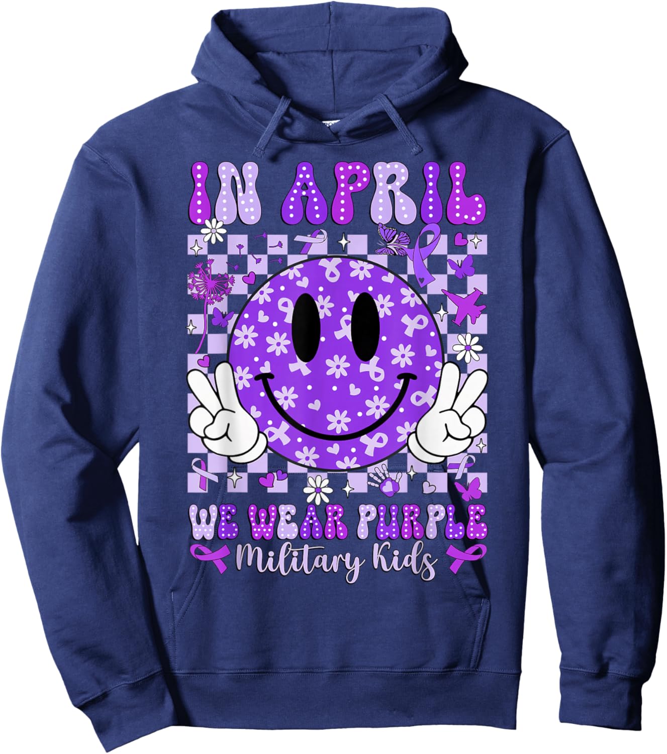 in April We Wear Purple for Military Smile Face Women Kids Hoodie - Hoodie | Navy
