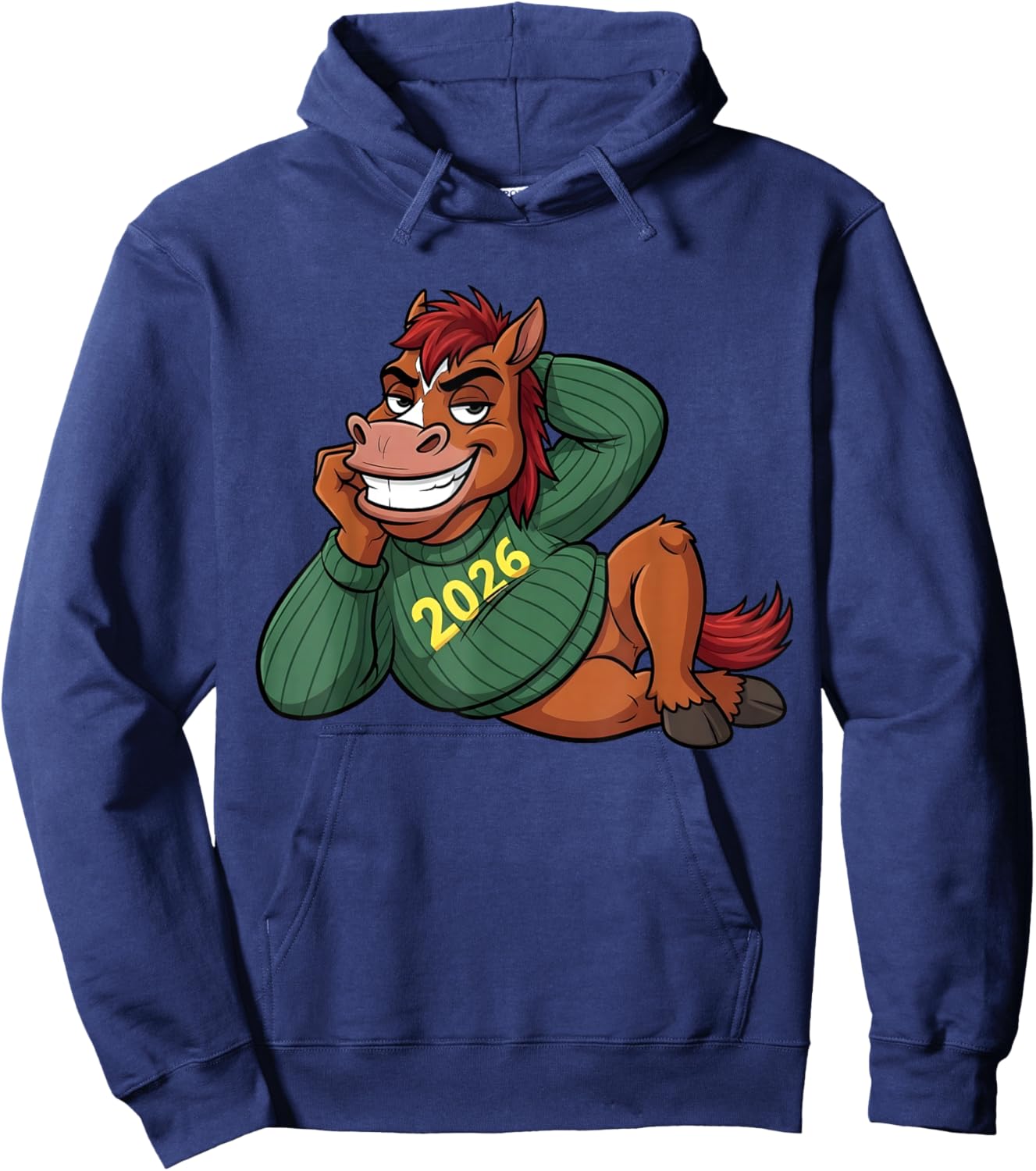 Funny Lunar New Year 2026 Horse Festive Cartoon Hoodie - Hoodie | Navy