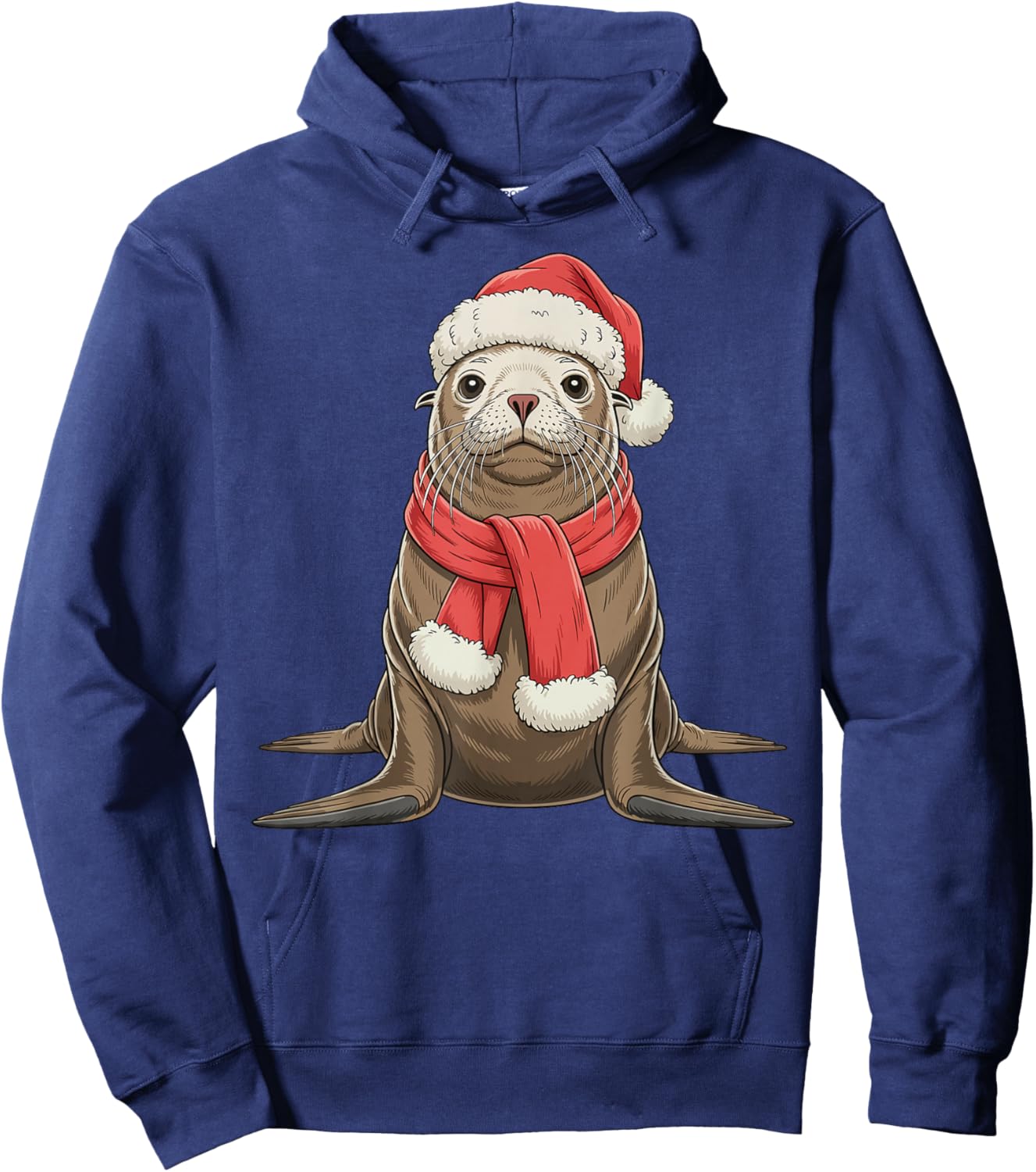 Cute Christmas Sea Lion Santa Hoodie - Hoodie | Navy