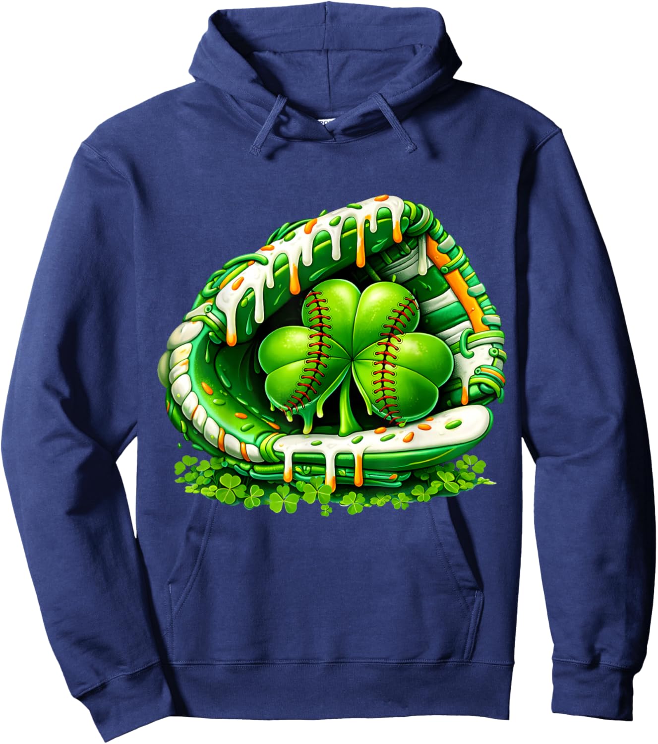 St Patricks Day Shamrock Baseball Drip Ice Cream Kids Boys Hoodie - Hoodie | Navy