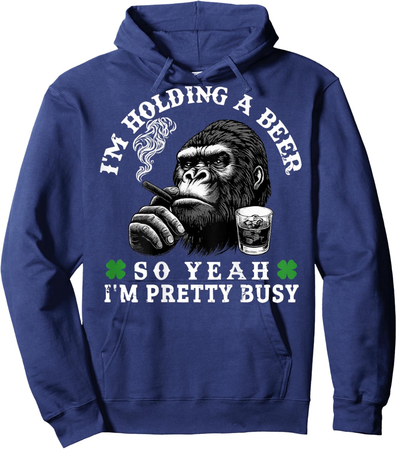 I’m Holding A Beer So Yeah I’m Pretty Busy Monkey (On Back) Hoodie - Hoodie | Navy