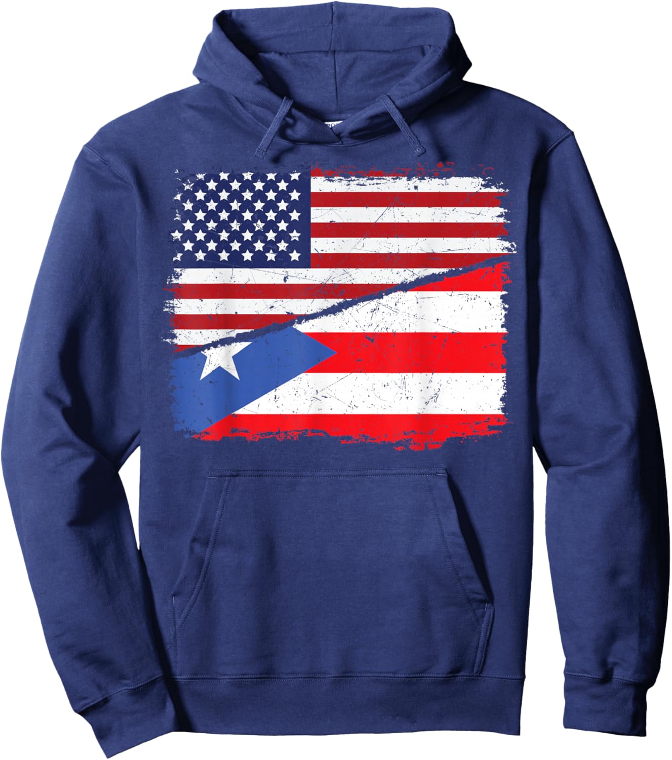 Half American Half Puerto Rican USA Flag Puerto Rico Flag Hoodie - Hoodie | Navy