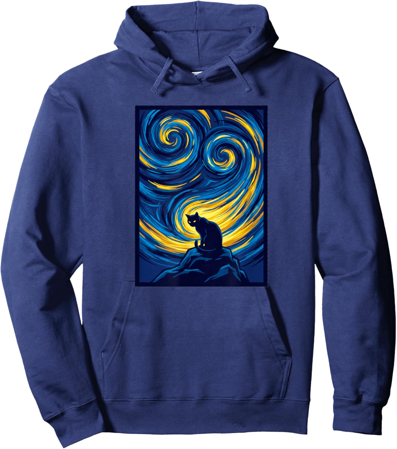 Starry Night Cat on Swirling Sky Art Hoodie - Hoodie | Navy