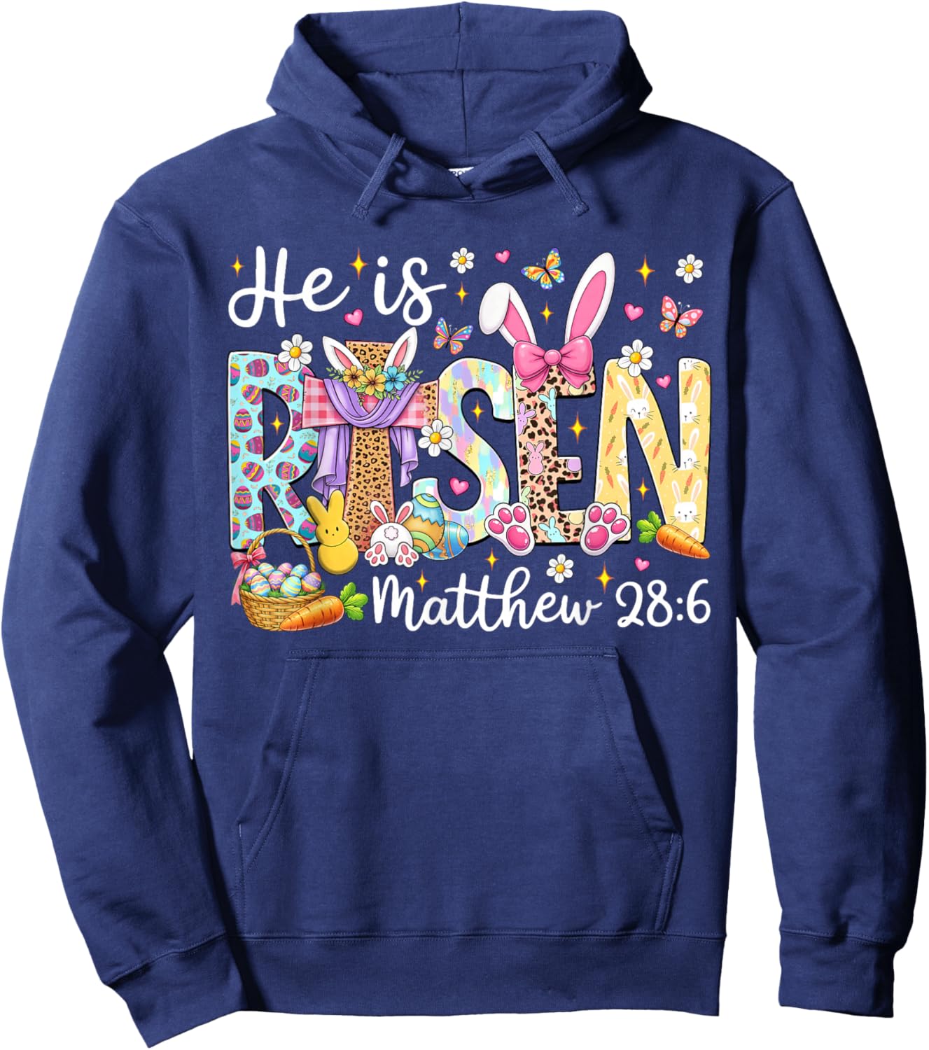 He is Risen Jesus Christian Happy Easter Day Women Girl Kid Hoodie - Hoodie | Navy