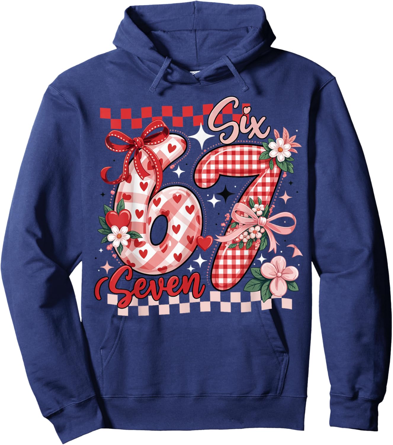 Six Seven 6 7 Valentine Cute Heart Number Love Design Hoodie - Hoodie | Navy