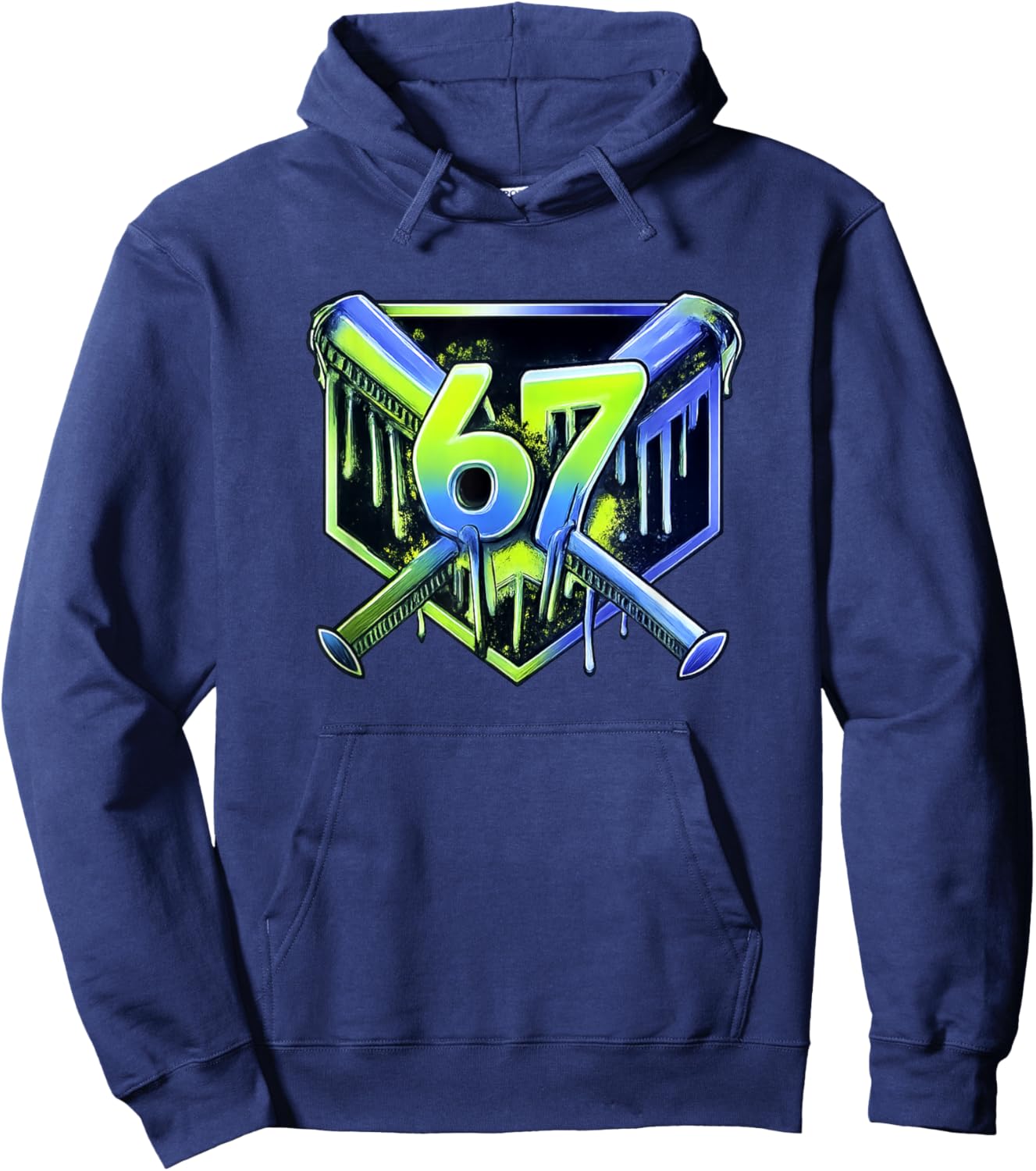 Awesome 67 Baseball Drip Effect, Baseball 6-7 Meme Graphic Hoodie - Hoodie | Navy
