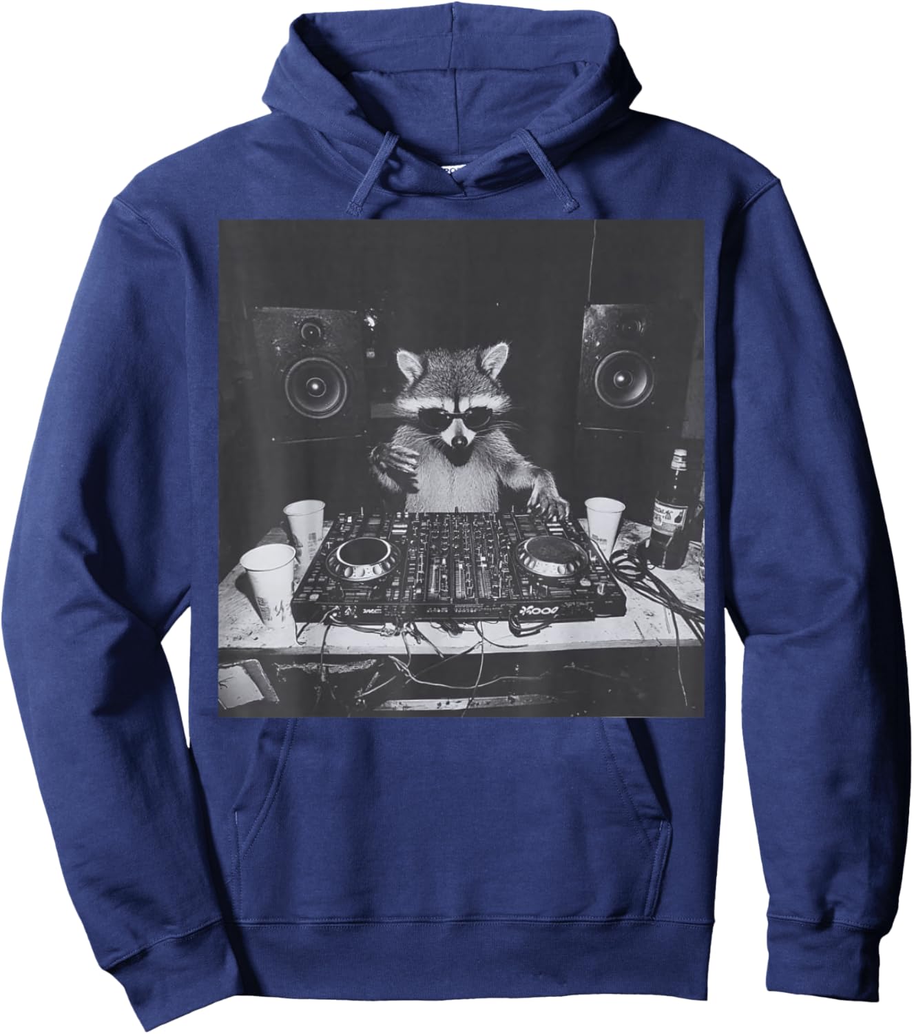 Funny DJ Raccoon House Party Sound Tech Music Trashed Panda Hoodie - Hoodie | Navy