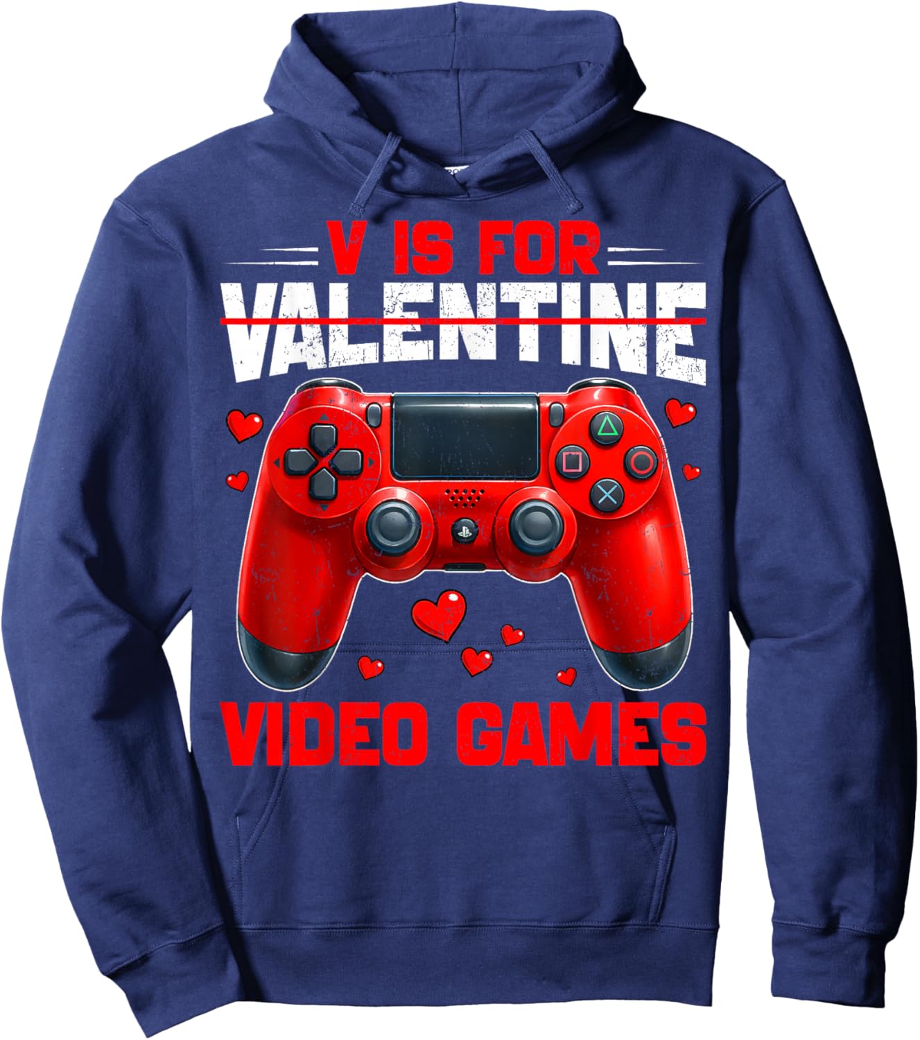 V is for Valentine Video Game Heart Outfits Men Boy Kids Hoodie - Hoodie | Navy