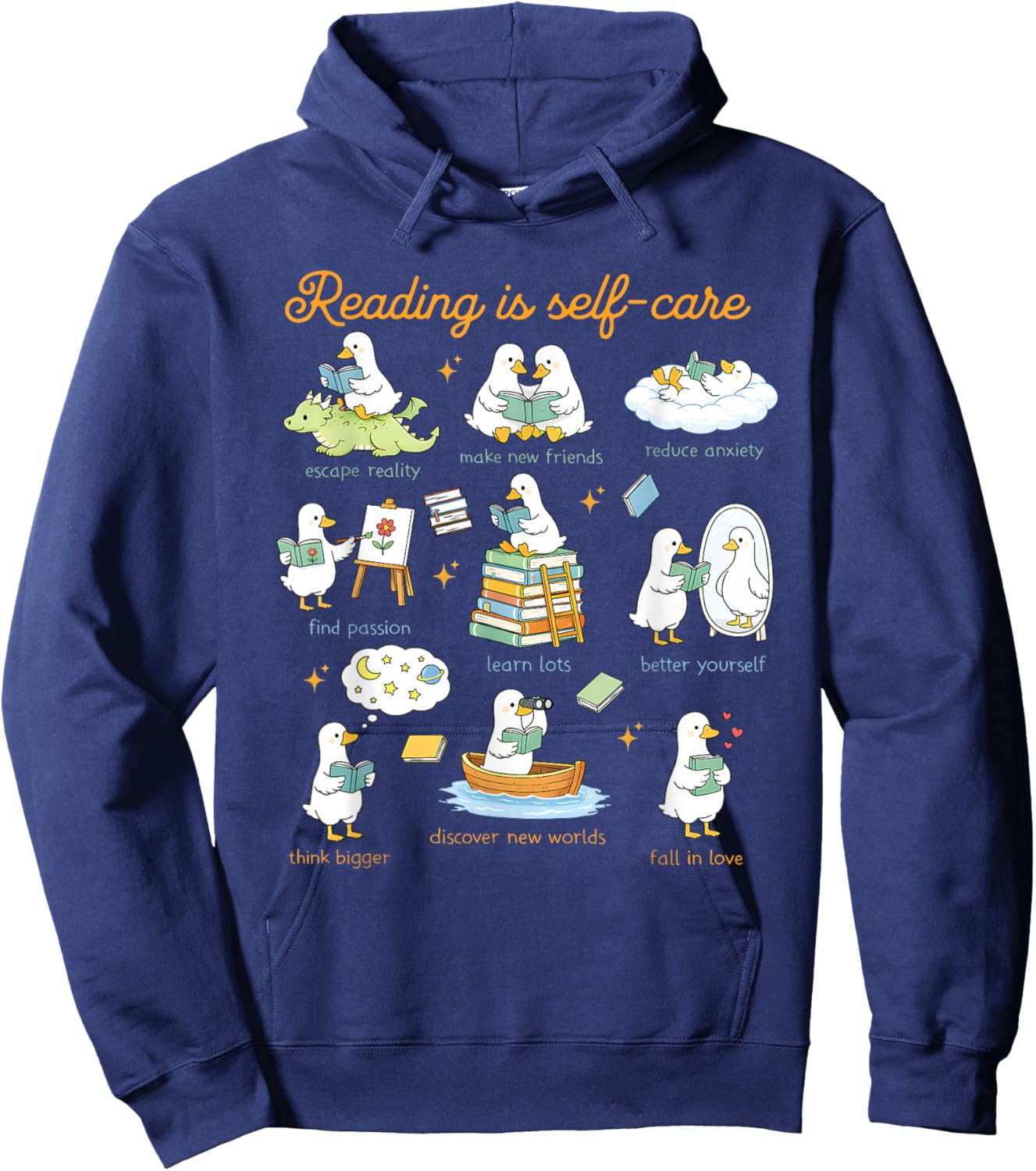 Reading is Self Care Funny Reading Day Silly Goose Bookish Hoodie - Hoodie | Navy