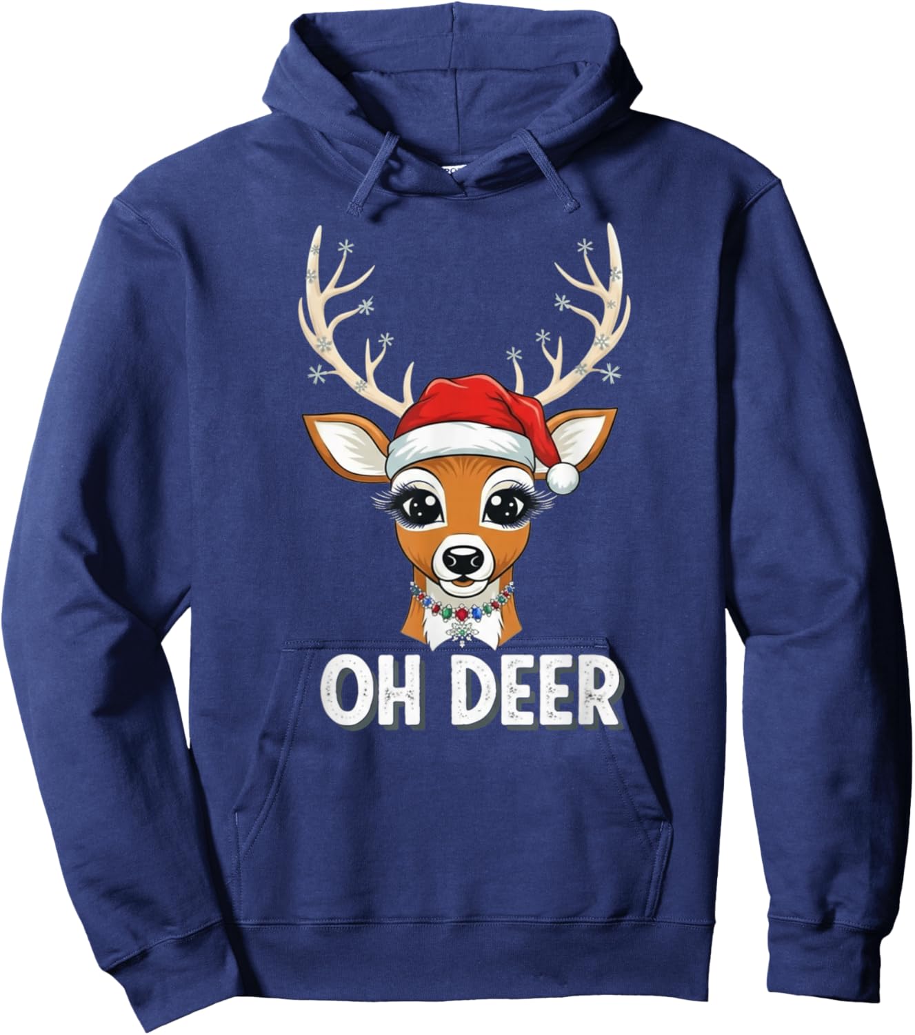 Funny Oh Deer Reindeer Santa Hat Cute Christmas Pun for Holi Hoodie - Hoodie | Navy