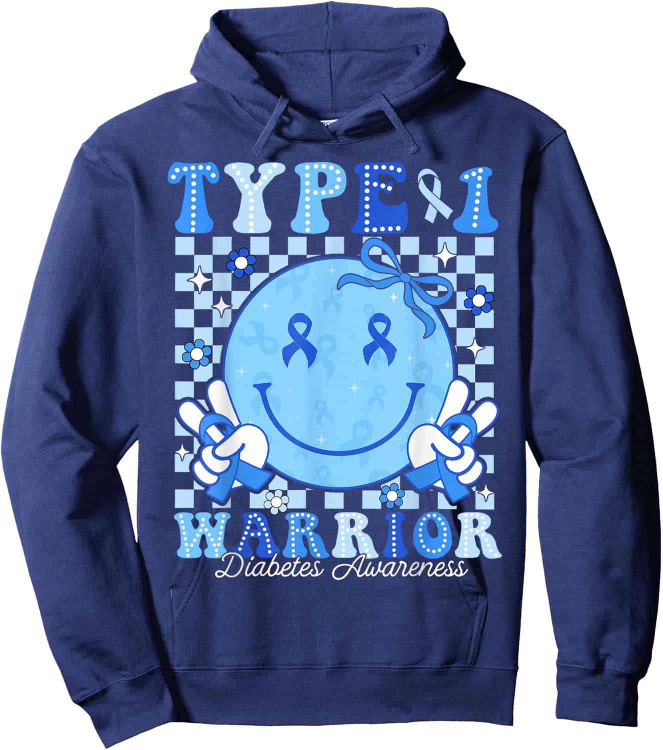 Diabetes Awareness Ribbon T1D Warrior Support Squad Girly Hoodie - Hoodie | Navy