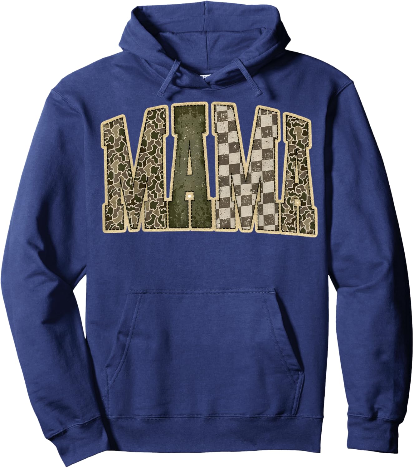 Retro Mama Camo Checkered Cute Mom Mama Vintage Women Hoodie - Hoodie | Navy