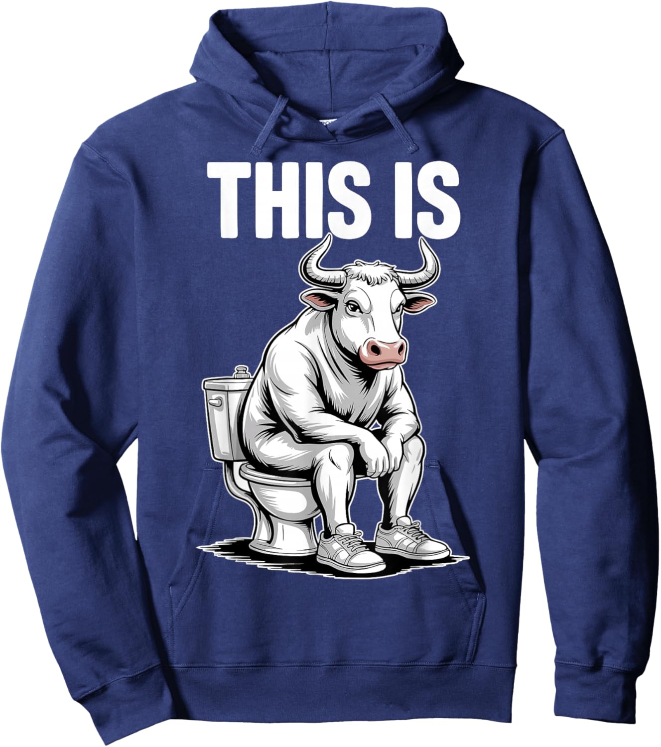 Funny Bull on Toilet Cartoon Bathroom Humor Design Hoodie - Hoodie | Navy