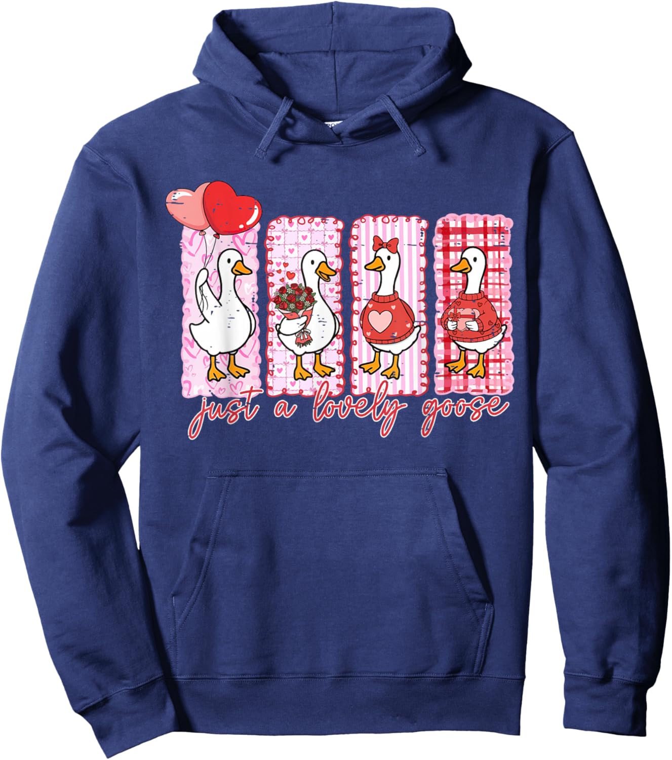 Funny Duck Valentines Retro Cute Just A Lovely Goose Lover Hoodie - Hoodie | Navy