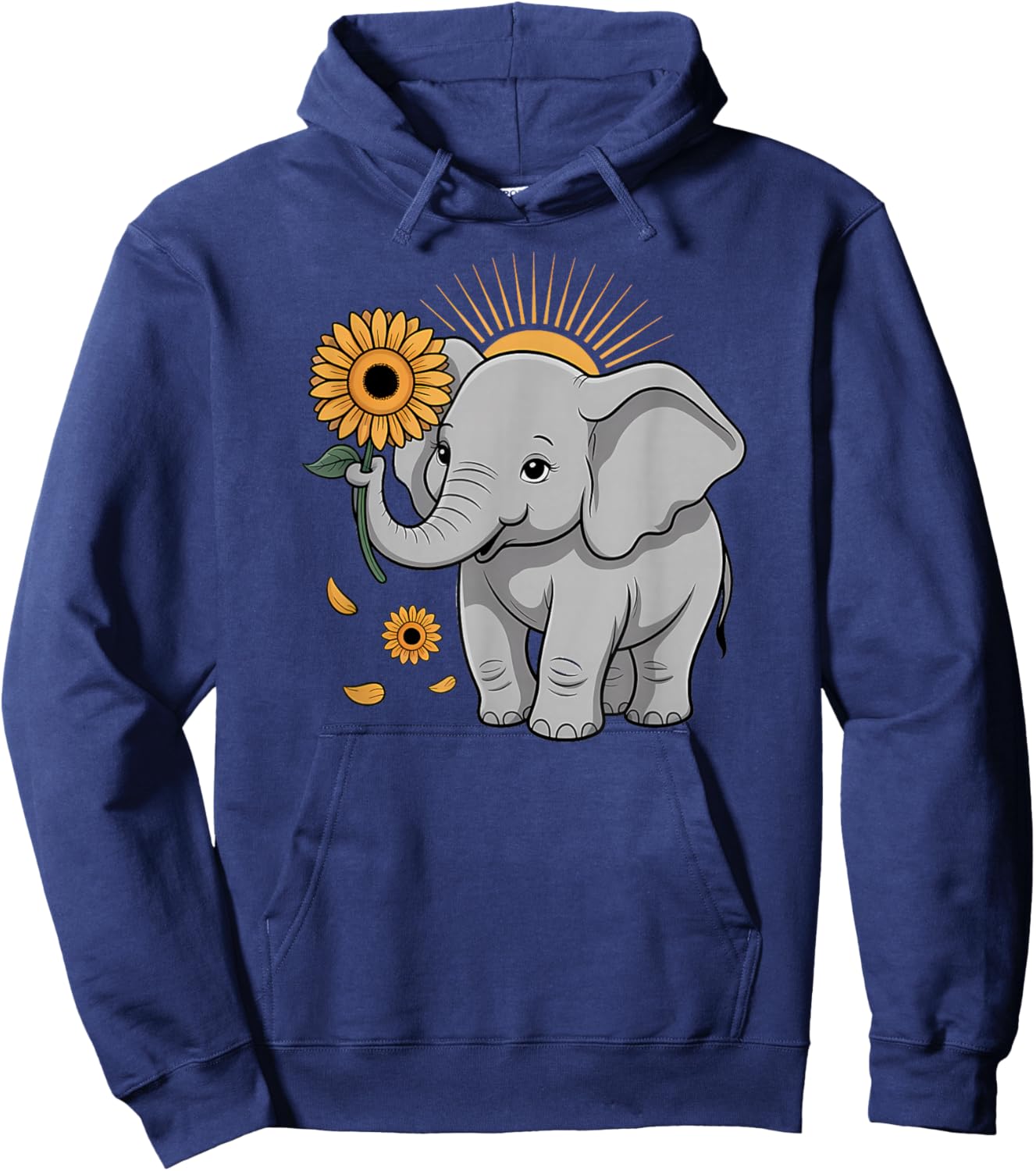 Elephant Holding Sunflower Cute Uplifting Nature Hoodie - Hoodie | Navy